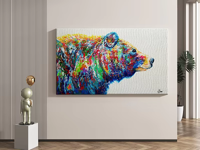 Vibrant Colorful Bear Animal Painting Abstract Style Wall Art for Modern Interior 3d model