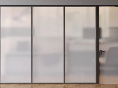 Modern Glass Sliding Partition with Transparent Panels for Office Interior Functional Space Dividing Design 3d model
