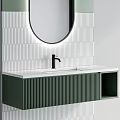 Modern Washbasin Vanity Design Green And White With Oval Illuminated Mirror Tile Backsplash And Cabinet