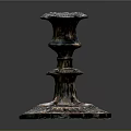 Antique Copper Candle Holder Featuring Carved Details And Multi Tiered Design