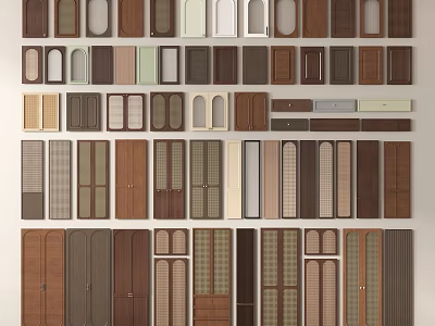 Assorted Wooden Door And Cabinet Styles Featuring Diverse Panel Patterns And Finishes 3d model