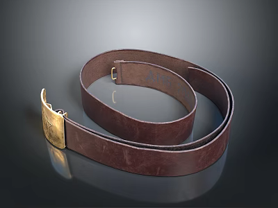 Genuine Brown Leather Belt With Gold Buckle For Daily Life Accessory Use 3d model