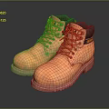 Orange High Top Work Boots With Durable Laces And Brown Rubber Sole 3d model