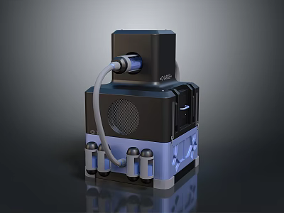 Modern Electronic Device With Black Main Body Blue Base Connected Cable And Multiple Ports 3d model