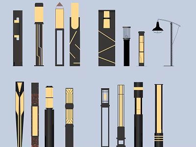 Modern Outdoor Street Lamps With Various Black And Gold Decorative Designs 3d model