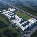 Modern School Buildings With Green Campus Playground Lush Trees And Roads