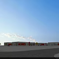 Modern Industrial Factory Building With Glass Curtain Walls Red White Facades And Urban Surroundings