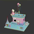 Adorable Pink Cake House With Cat Doll Balloons And White Fence