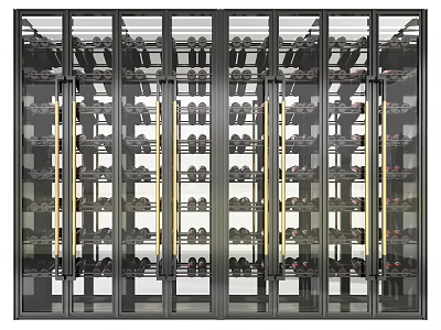 Modern Wine Cabinet With Glass Doors And Multiple Wine Bottle Storage Shelves 3d model