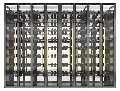 Modern Wine Cabinet With Glass Doors And Multiple Wine Bottle Storage Shelves 3d model