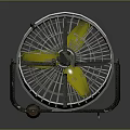 Electric Fan With Yellow Blades And Metal Mesh Cover On Base Stand