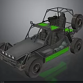 Gray Off Road Dune Buggy With Green Accents Large Tires And Open Frame
