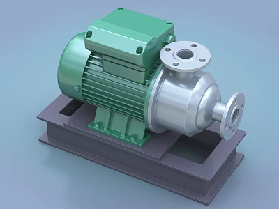 Industrial Electric Pump with Green Motor Stainless Steel Body and Flange Connection Mounted on Base 3d model