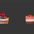 Delicious Colorful Cake Slices with Various Fruits and Cream Decorations on Dark Background