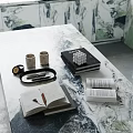 Marble Tabletop Decorative Ornament Set With Stacked Books Pen Tray And Leaf Decor