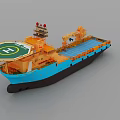 Modern Warship Model With Blue Hull Orange Deck Green Platform Radar Mast And Equipment
