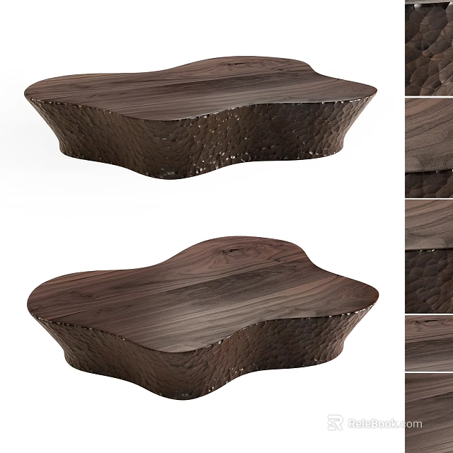 Wooden Coffee Table With Irregular Shape And Dark Wood Surface Texture 3d model 
