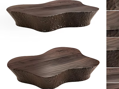 Wooden Coffee Table With Irregular Shape And Dark Wood Surface Texture 3d model