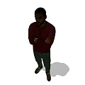 Man Standing With Arms Crossed Wearing Red Sweater Dark Pants And Brown Shoes