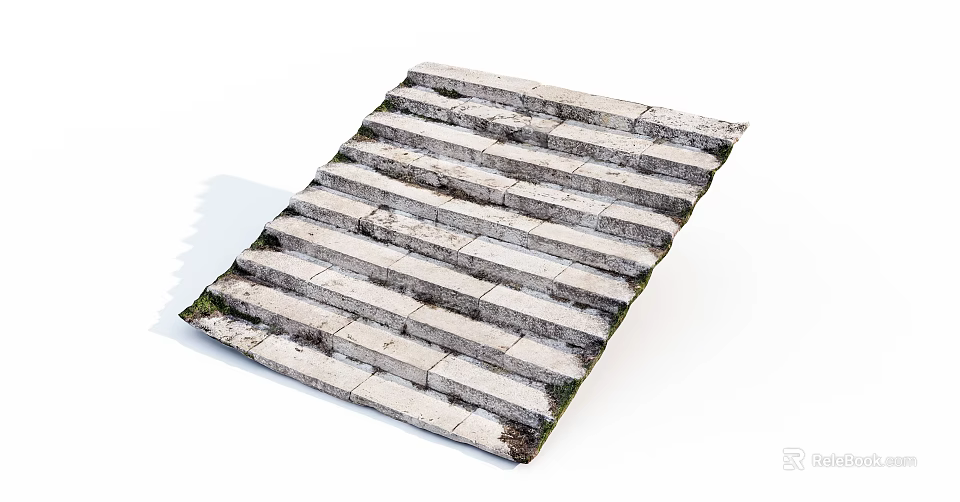 Natural Weathered Stone Stairs With Moss Covered Steps For Outdoor Rustic Design 3d model 