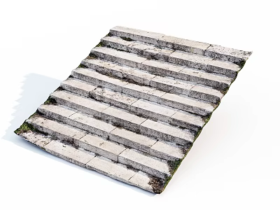 Natural Weathered Stone Stairs With Moss Covered Steps For Outdoor Rustic Design 3d model