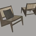 Modern Wooden Frame Accent Chairs With Woven Seat Backrest And Dark Cushion