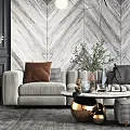 Modern Sofa And Coffee Table Set With Decorative Vase Pillows And Marble Wall 3d model