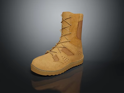 Brown Suede Lace Up Boots With Perforated Details And Durable Sole 3d model