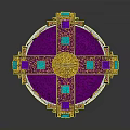 Elegant Crown Jewelry Design Featuring Golden Ornaments Purple Base And Colorful Gemstones