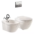 Modern White Ceramic Toilet With Bidet Faucet And Wall Mounted Flush Panel