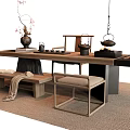 New Chinese Style Song Style Tea Table and Chair Tea Table Bench Vase Tea Set Ornaments 3d model