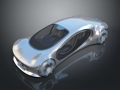 Futuristic Sleek Silver Car With Transparent Windows And Unique Wheels Design 3d model