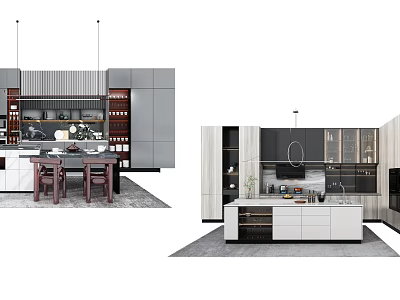 Modern Kitchen Interior Design With Stylish Cabinets Island Counter And Appliances 3d model