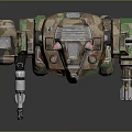 Sci Fi Mech Warrior Character With Green Brown Camouflage Mechanical Weapon Arm And Antenna