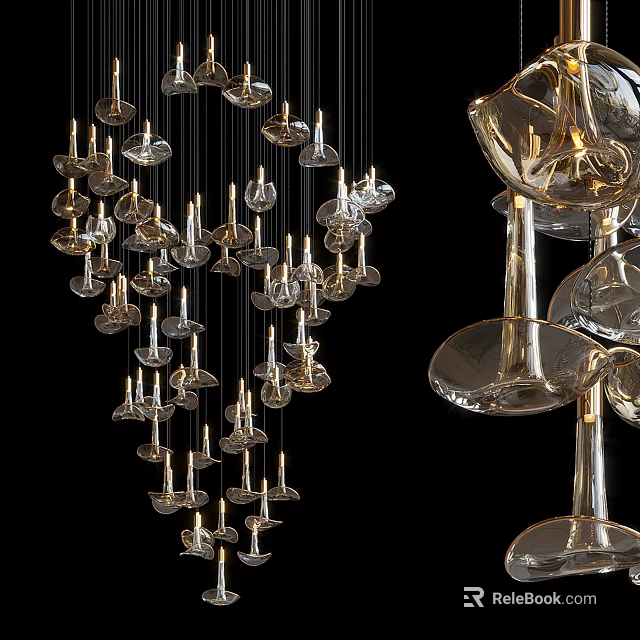 Elegant Modern Glass Chandelier With Multiple Hanging Transparent Metallic Design Elements 3d model 