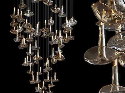 Elegant Modern Glass Chandelier With Multiple Hanging Transparent Metallic Design Elements 3d model