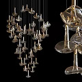 Elegant Modern Glass Chandelier With Multiple Hanging Transparent Metallic Design Elements