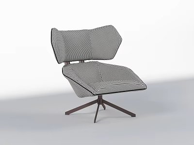 Modern Geometric Accent Chair With Checkered Upholstery And Three Legged Metal Base 3d model