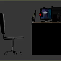 Modern Office Furniture Desk With Ergonomic Chair And Multiple Computer Monitors Microphone
