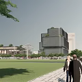 Modern Office Building With Green Roof Landscaped Plaza And Glass Exterior