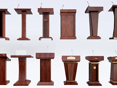 Wooden Podiums With Various Designs And Microphones For Different Event Uses 3d model