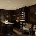 Elegant Home Bar With Dark Wooden Cabinets Wine Rack Pendant Light And Bar Stools