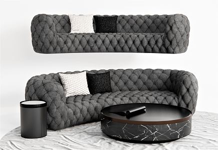 Post-modern special-shaped sofa multi-person sofa curved sofa plaid sofa coffee table side table pillow long sofa 3d model