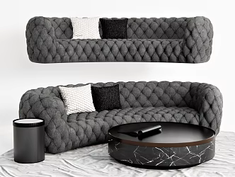 Post-modern special-shaped sofa multi-person sofa curved sofa plaid sofa coffee table side table pillow long sofa 3d model