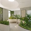 Modern Leisure Area Interior With Curved Seating Green Plants And Large Windows
