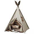 Beige Teepee Tent Interior with Cozy Cushions Pillows and Top Rope Design