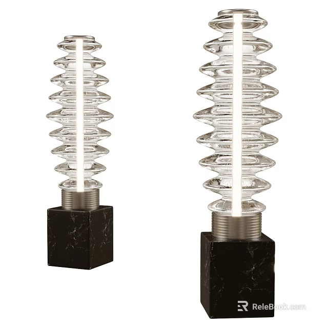 Modern Spiral Design Floor Lamps With Transparent Shade And Black Marble Base 3d model 