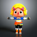 Cute Fantasy Cartoon Character With Yellow Hair Horns And Blue White Top Orange Belt Outfit