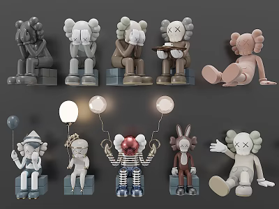 Artistic Collectible Dolls With Various Poses And Different Color Designs On 3d model