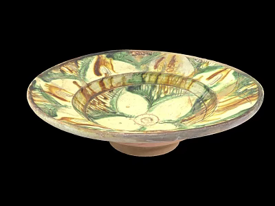 Shallow Decorative Ceramic Dish With Hand Painted Floral Patterns And Round Base 3d model